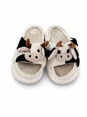 Kawaii Cow Slide Slippers Cream Black Novelty House Shoes